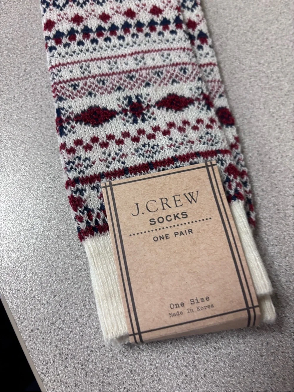 NWT J. Crew Cream & Burgundy Fair Isle Socks